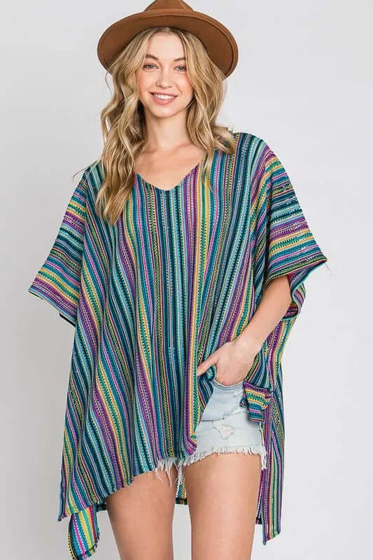 Colorful Oversized Strip Poncho