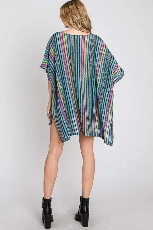 Colorful Oversized Strip Poncho