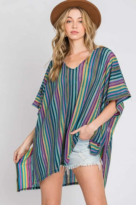 Colorful Oversized Strip Poncho