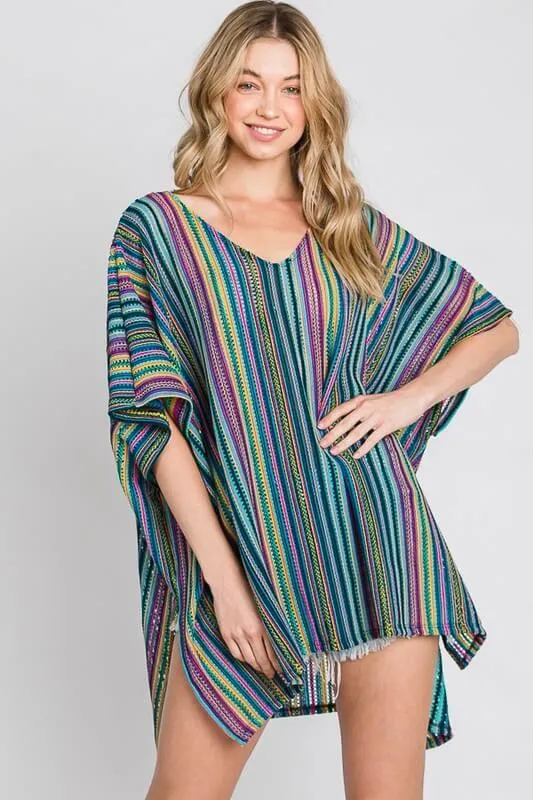 Colorful Oversized Strip Poncho