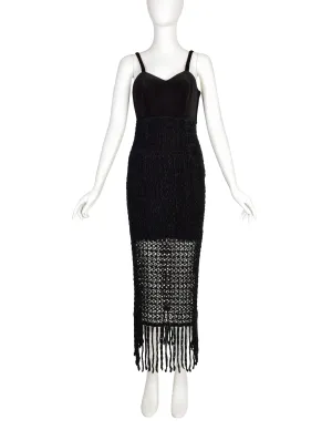 Consortium Vintage Black Velvet Chenille Net Fringe Dress