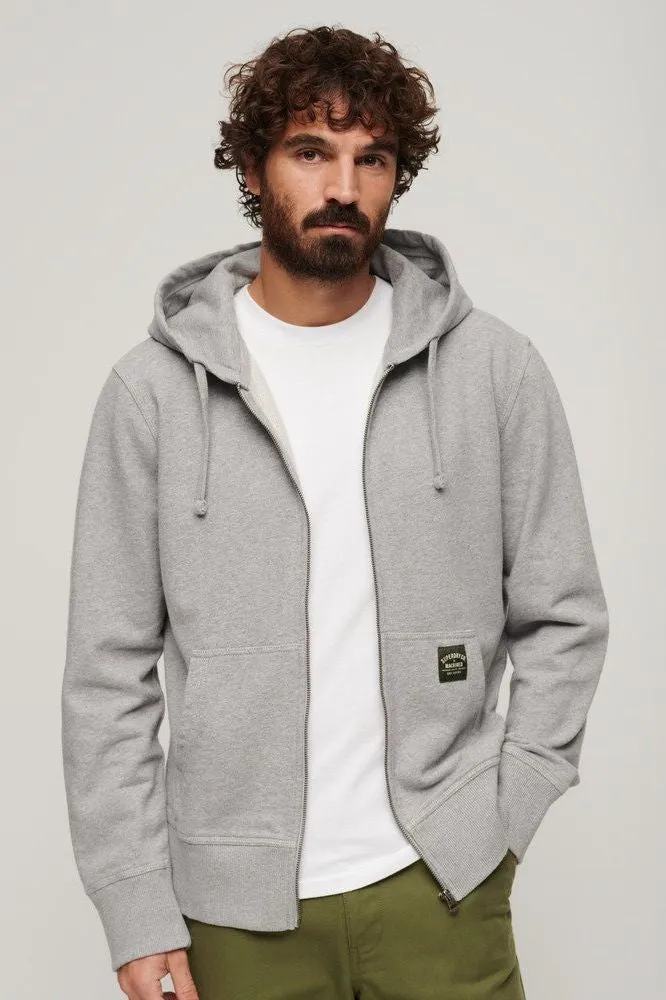 Contrast Stitch Relax Zip Hood | Washed College Grey