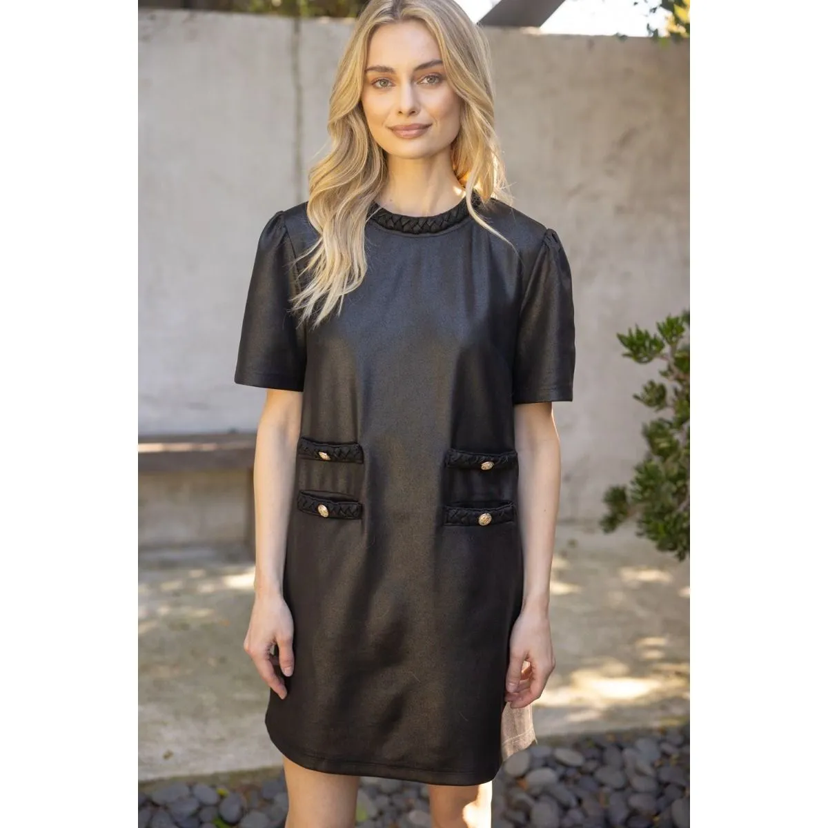 Daniela Braid Neck Double Pocket Leather VOY Dress