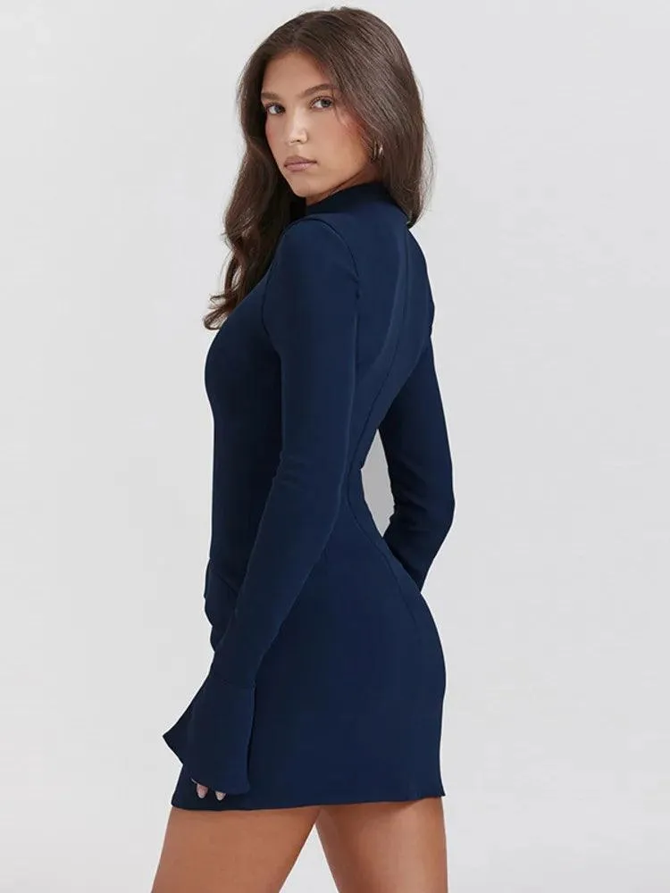 Dark Blue Bodycon Mini Dress: Elegant Autumn/Winter Style