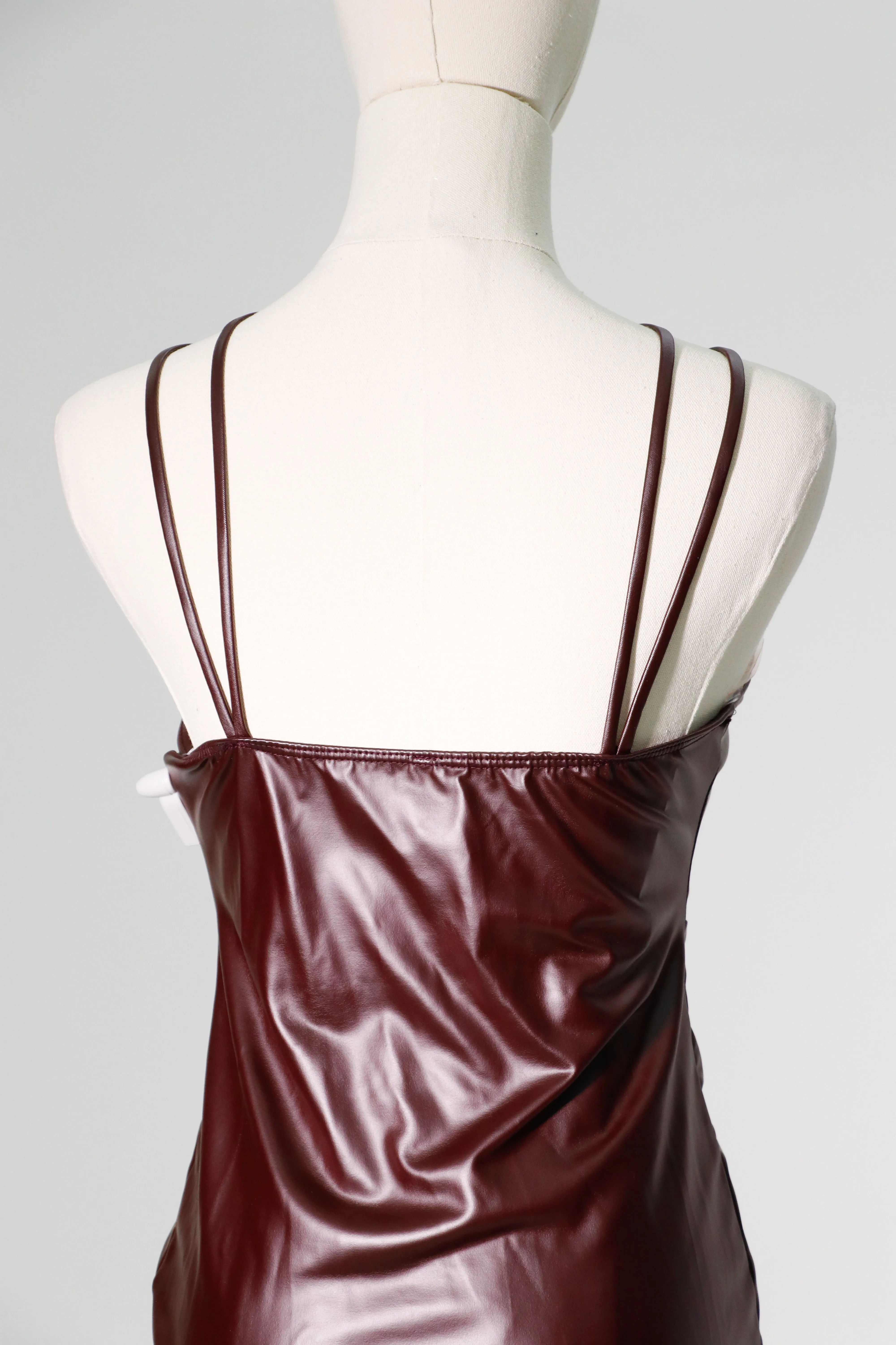 dark burgundy leather stretchy dress