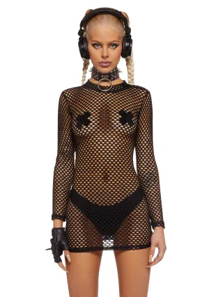 Dark Kinetic Kitten Fishnet Dress