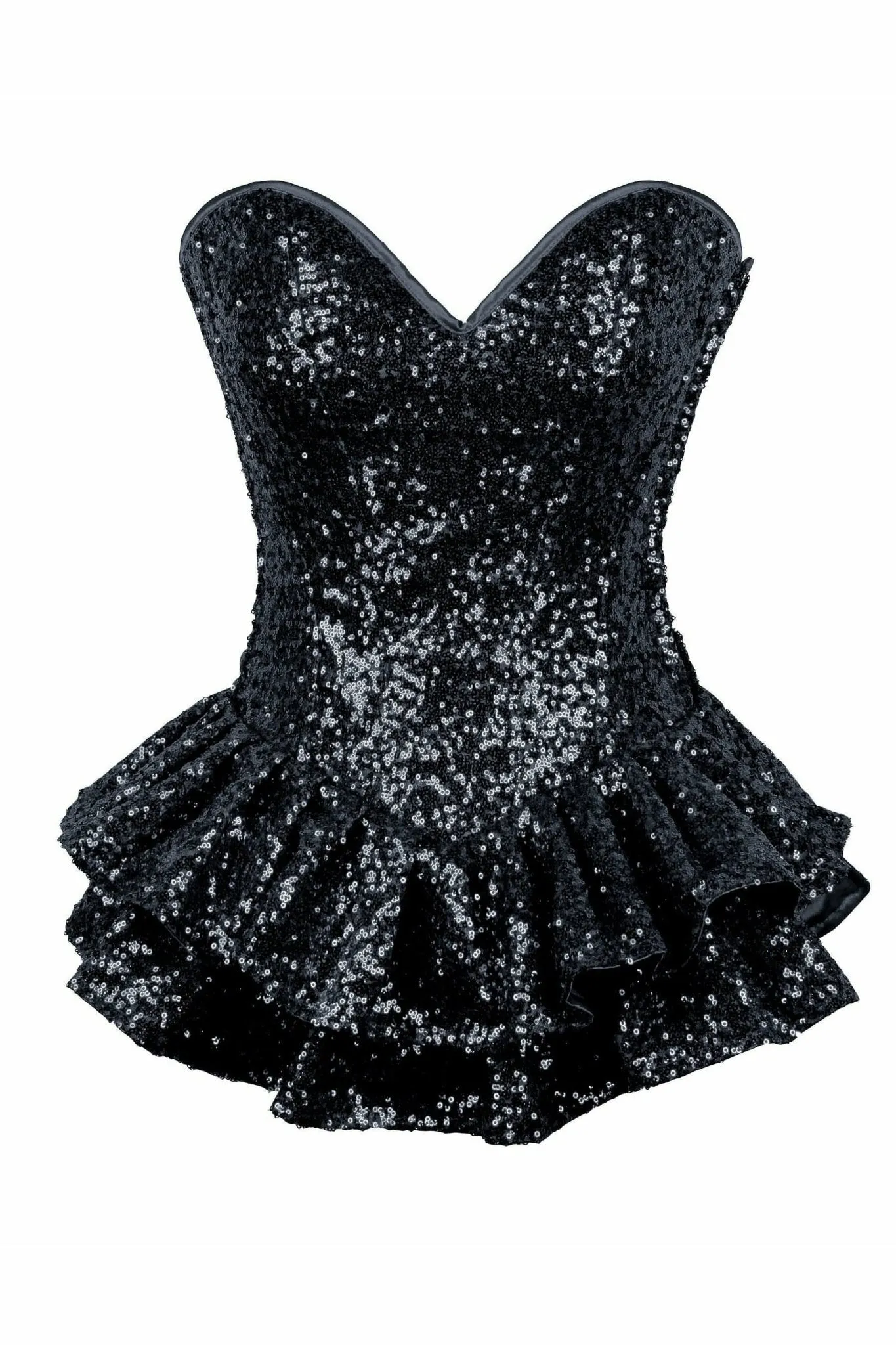 Deluxe Black Sequin Steel Boned Mini Corset Dress