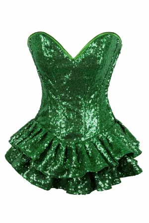 Deluxe Green Sequin Steel Boned Mini Corset Dress