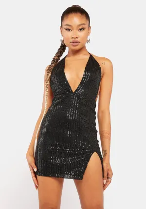 Drape Sequin Black Berno Dress