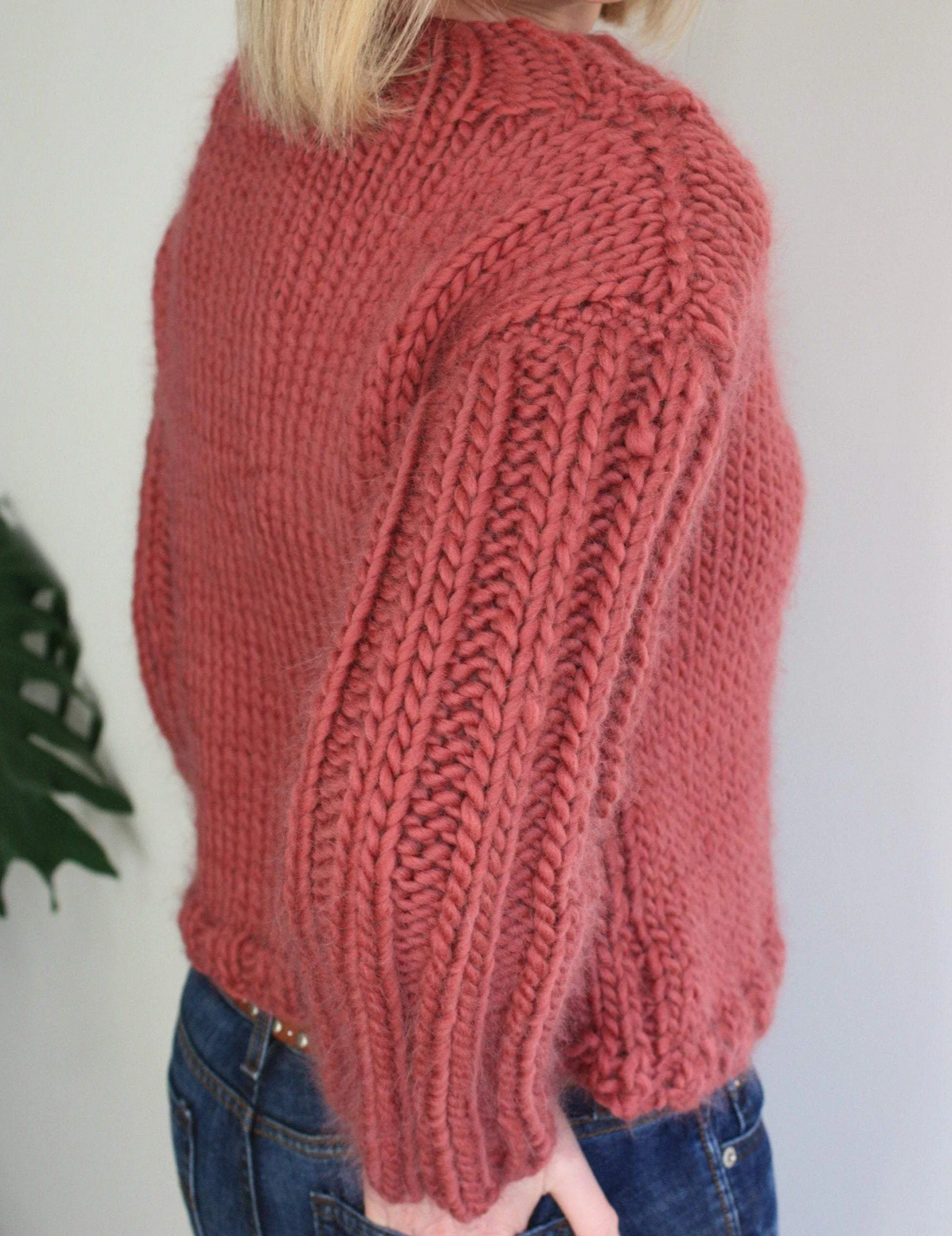 Easy Knitting Pattern - Railway Sleeve Cropped Chunky Sweater