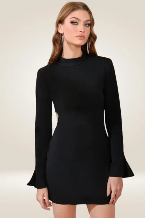 Eclipse Elegance Flair Sleeve Black Mini Dress