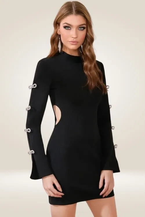 Eclipse Elegance Flair Sleeve Black Mini Dress