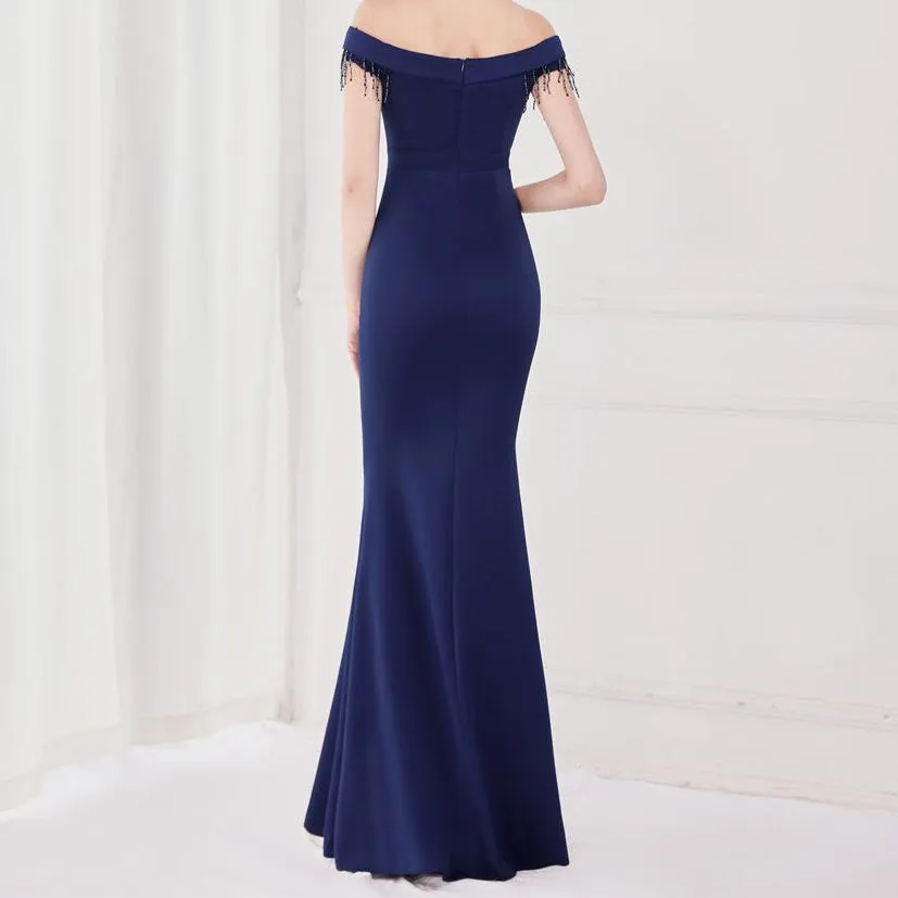 Edith Off Shoulder V-Neck Fishtail Maxi Dress