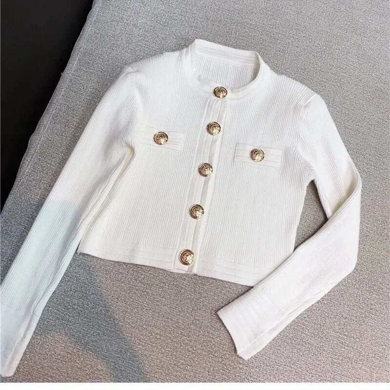 Elegant Buttoned Long Sleeve O Neck  Sweater