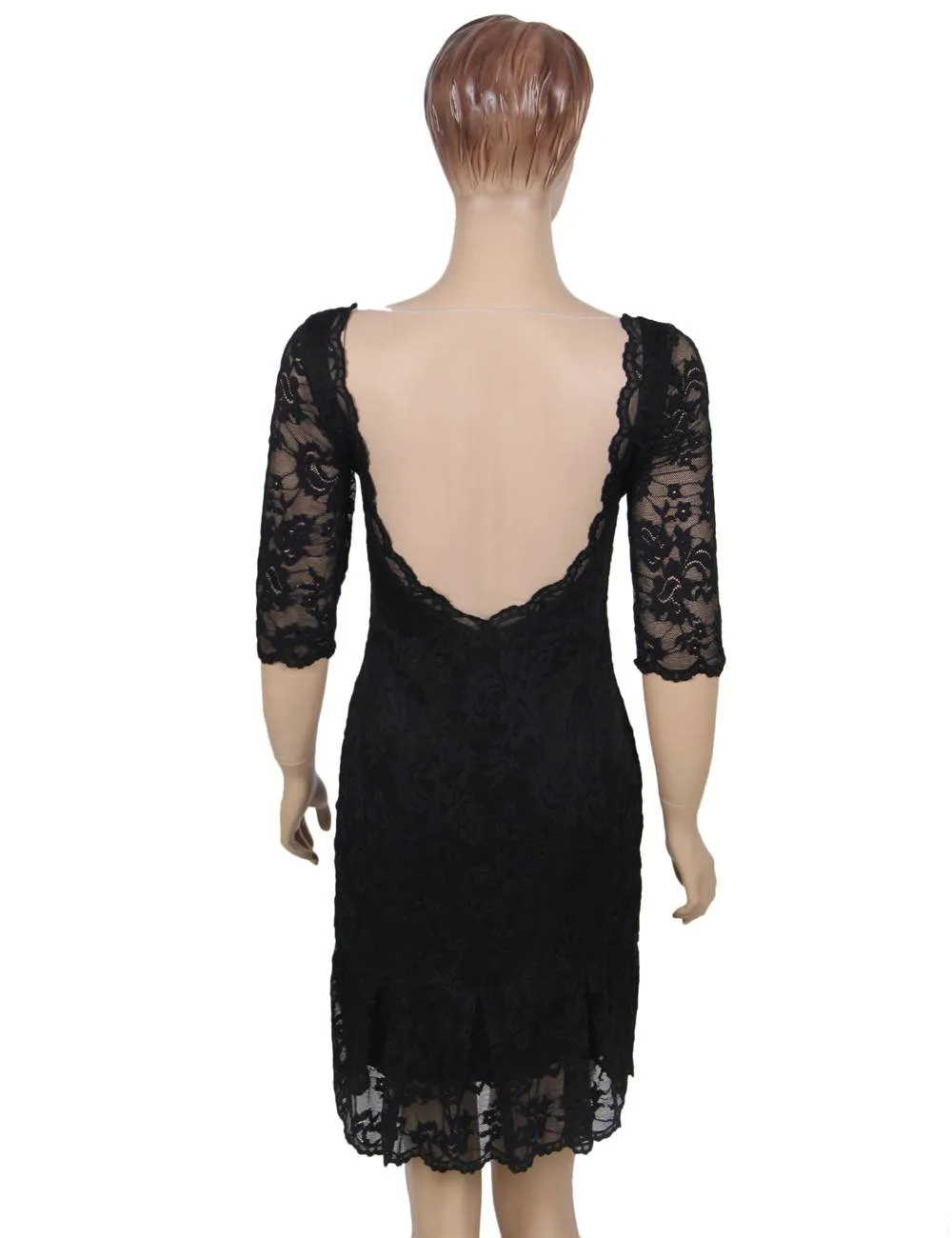 Farawlaya Short Sleeve Round Neck Lace Bodycon Dress