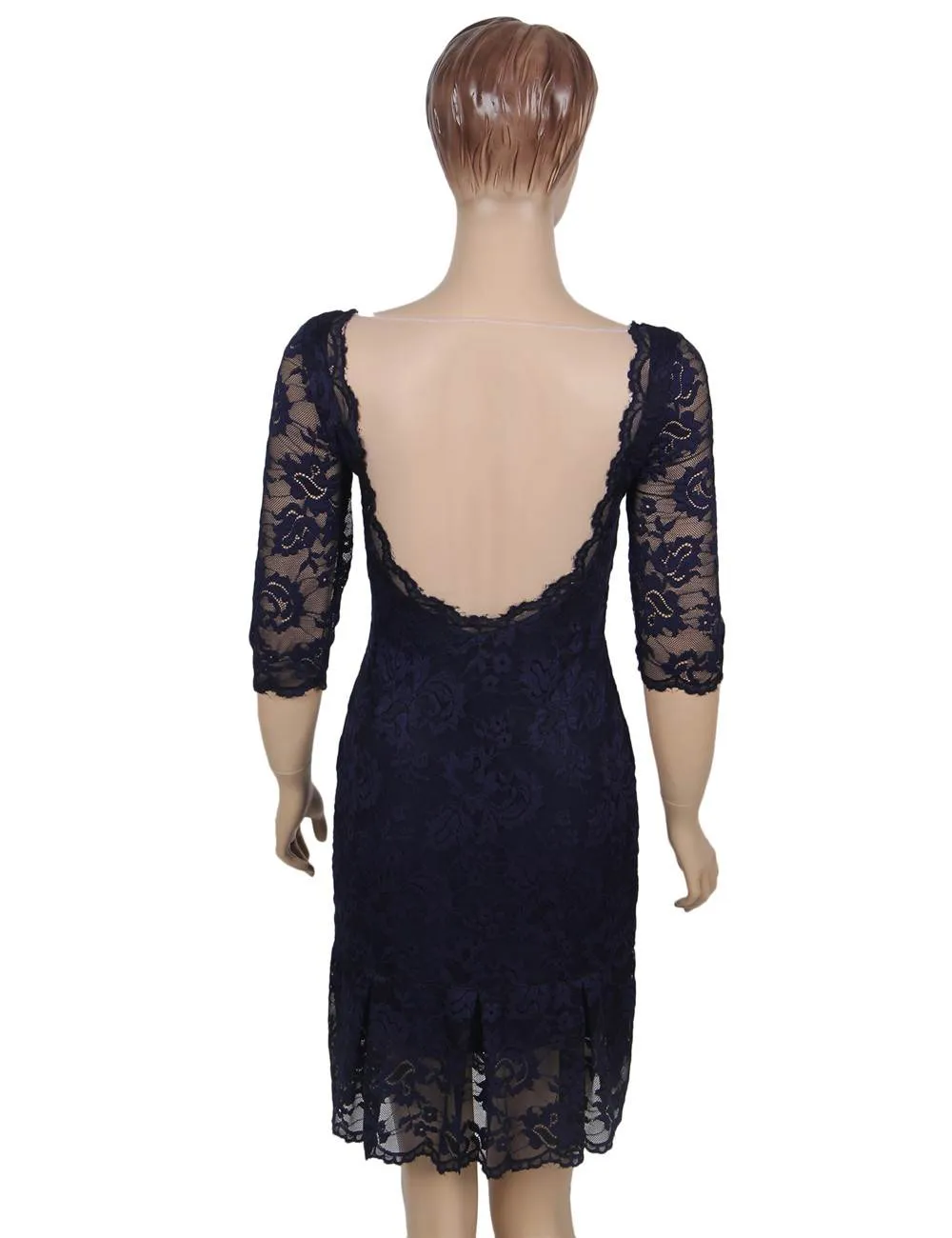 Farawlaya Short Sleeve Round Neck Lace Bodycon Dress