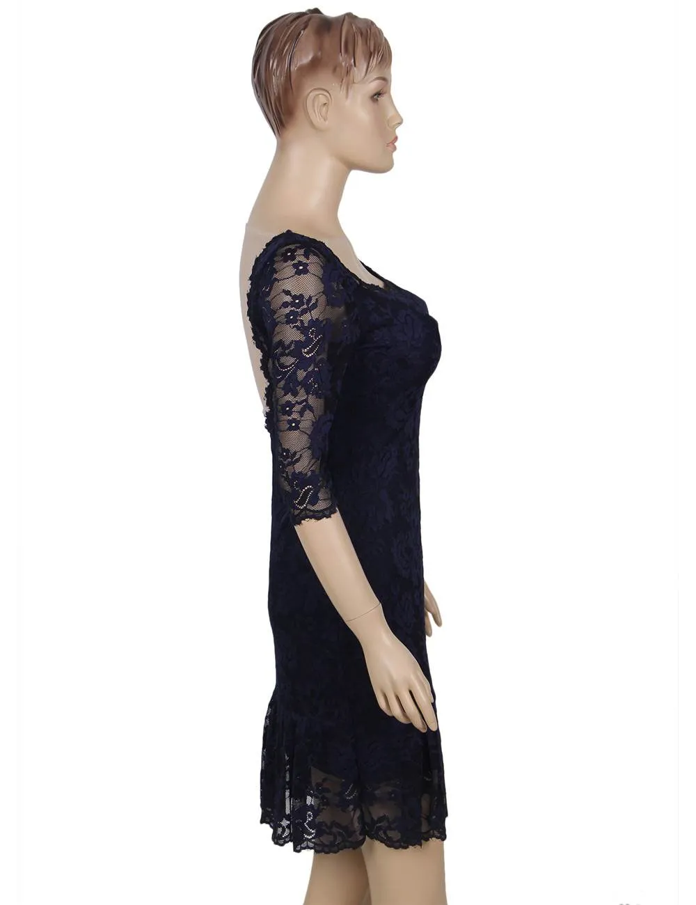 Farawlaya Short Sleeve Round Neck Lace Bodycon Dress