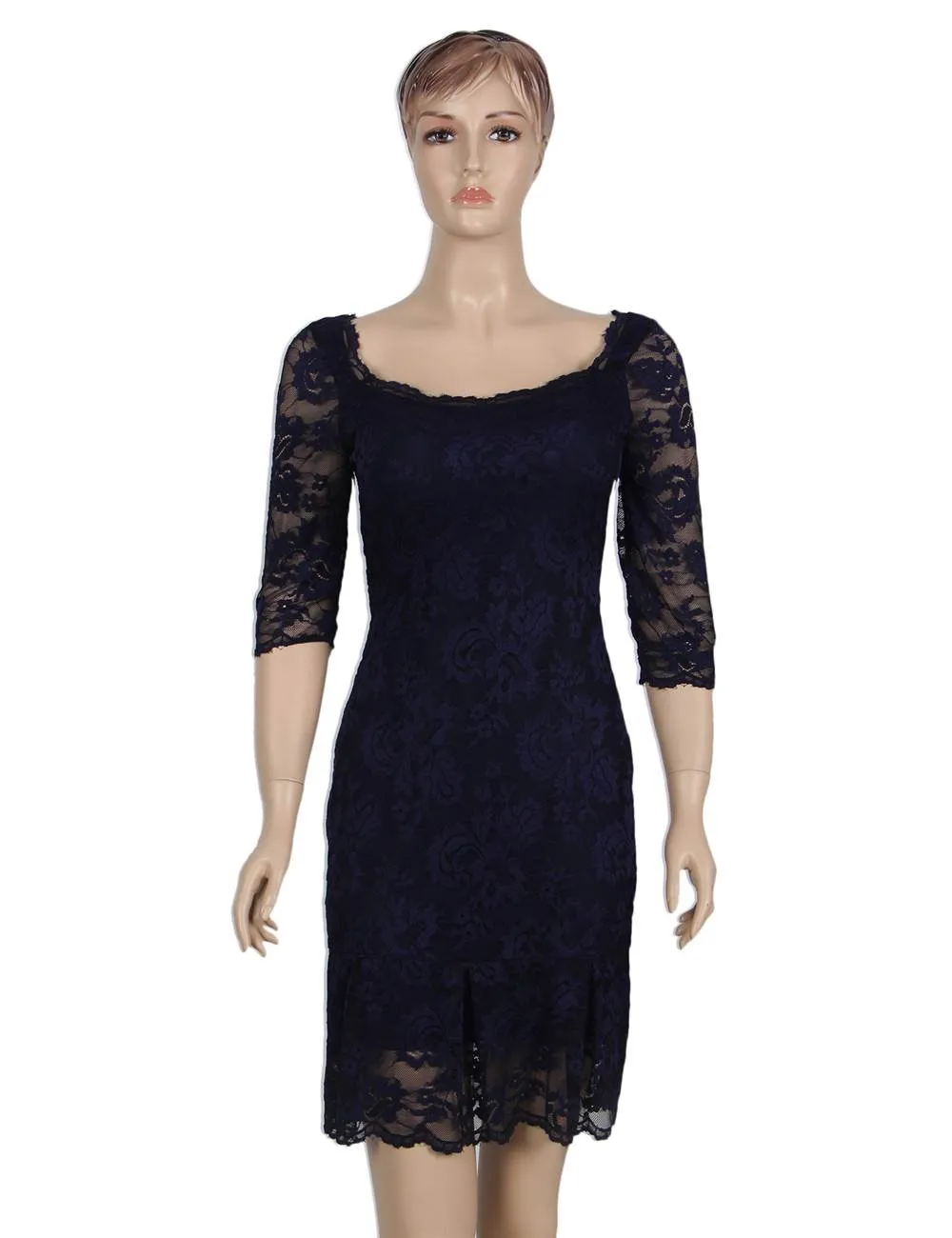 Farawlaya Short Sleeve Round Neck Lace Bodycon Dress