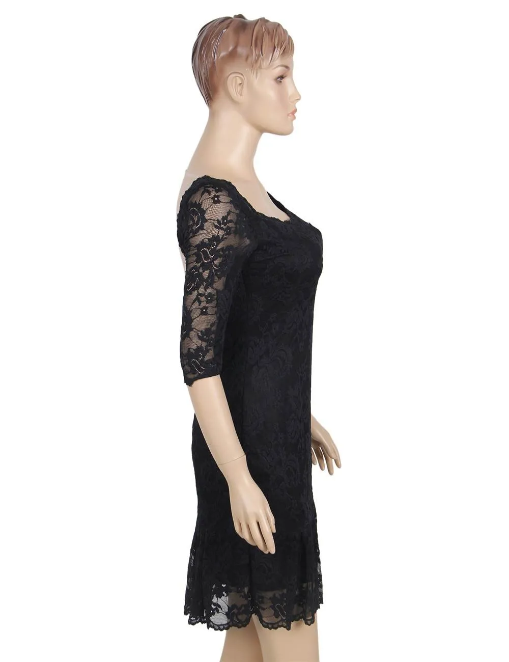 Farawlaya Short Sleeve Round Neck Lace Bodycon Dress