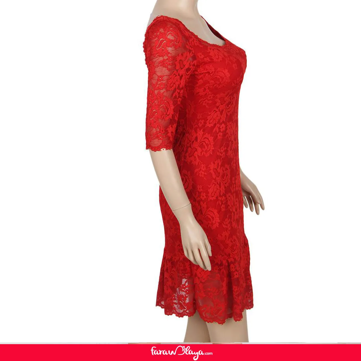 Farawlaya Short Sleeve Round Neck Lace Bodycon Dress