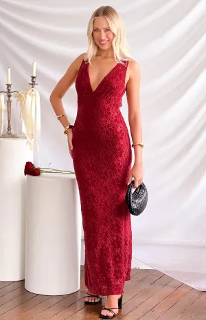 Farida Red Lace Maxi Dress