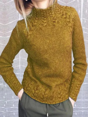 Fashion Solid Color Cable Knitted Sweater