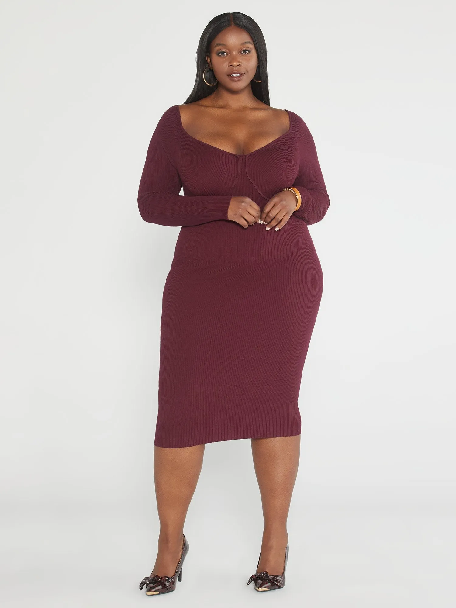 Fashion To Figure - Lorena Ribbed Knit Sweater Dress