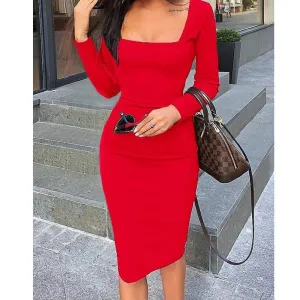 FashionSierra - Elegant Women Autumn Bandage Bodycon Knee-length Dress