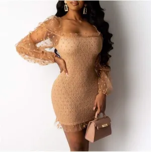 FashionSierra - Fashion Women Sexy Mesh Puff Long Sleeve Bodycon Mini Dress Elegant Ruffles Bandage Party Club Ladies Dresses Streetwear