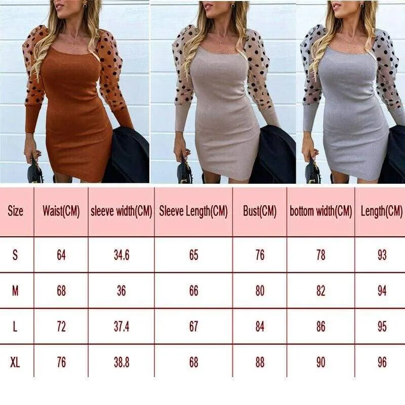 FashionSierra - Fashion Women's Ruffle Mesh Polka Dots Long Sleeve Bodycon Dress Autumn Ladies Evening Party Slim Fit Mini Dress