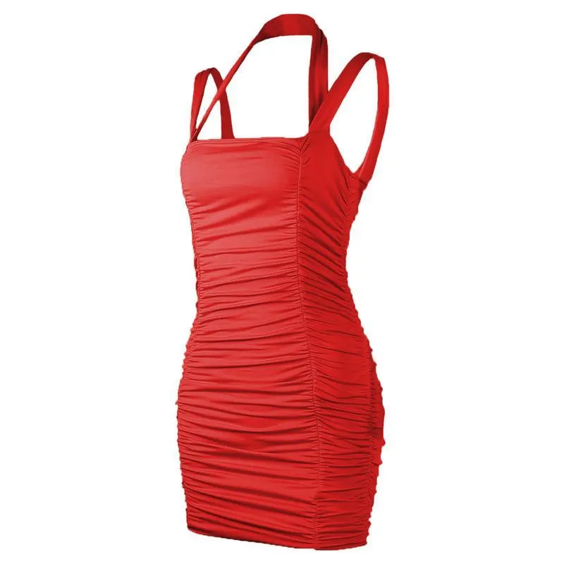 FashionSierra - Summer Party Dress Women Sleeveless Bodycon Pleated Mini Dress