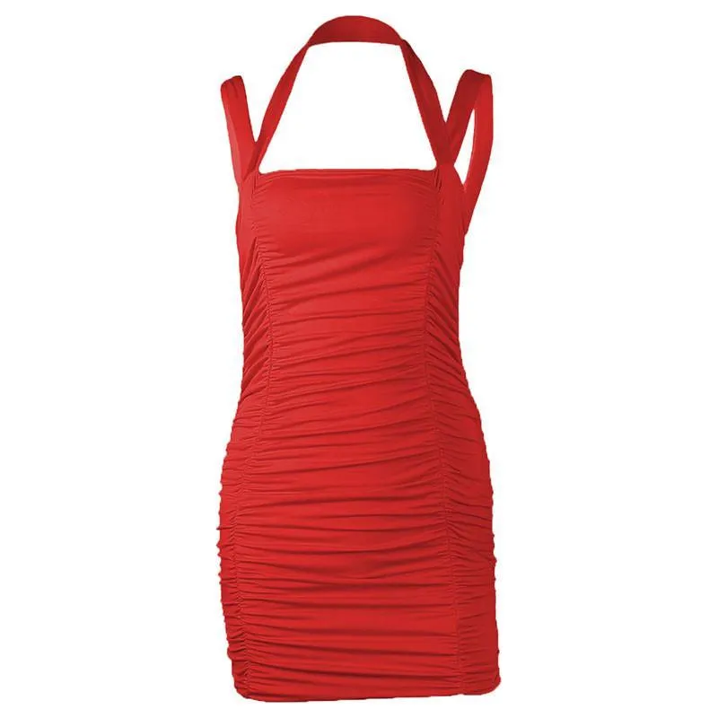 FashionSierra - Summer Party Dress Women Sleeveless Bodycon Pleated Mini Dress