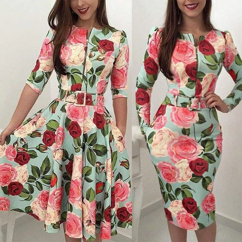 FashionSierra - Women Bandage Bodycon Long Sleeve Short Mini Floral Party Casual Dress