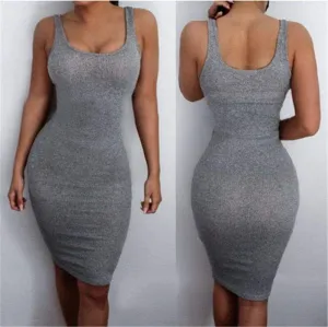 FashionSierra - Women Package Hip Dress Summer Bandage Bodycon Mini Dress High Waist Slim Solid Gray Casual vestidos Sundress