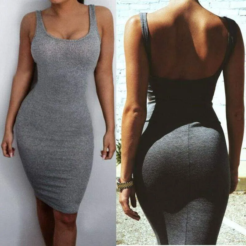 FashionSierra - Women Package Hip Dress Summer Bandage Bodycon Mini Dress High Waist Slim Solid Gray Casual vestidos Sundress