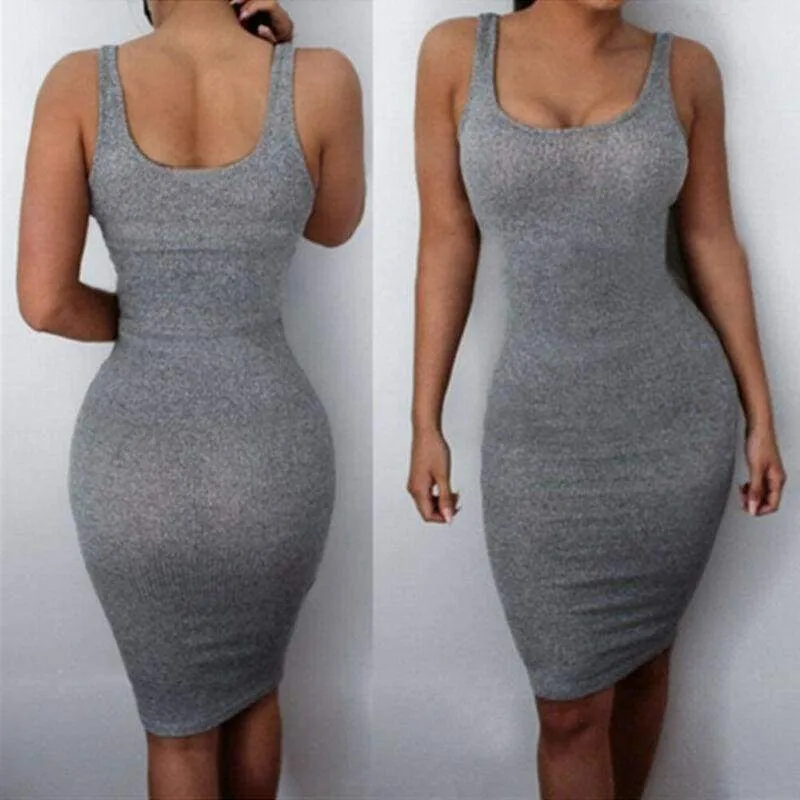 FashionSierra - Women Package Hip Dress Summer Bandage Bodycon Mini Dress High Waist Slim Solid Gray Casual vestidos Sundress