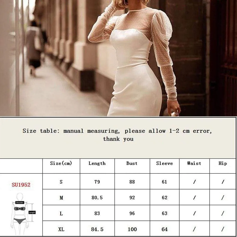 FashionSierra - Women Sexy Mesh Sheer Puff Long Sleeve Bodycon Dress Ladies Evening Party Clebwear Slim Fit Formal Mini Dress