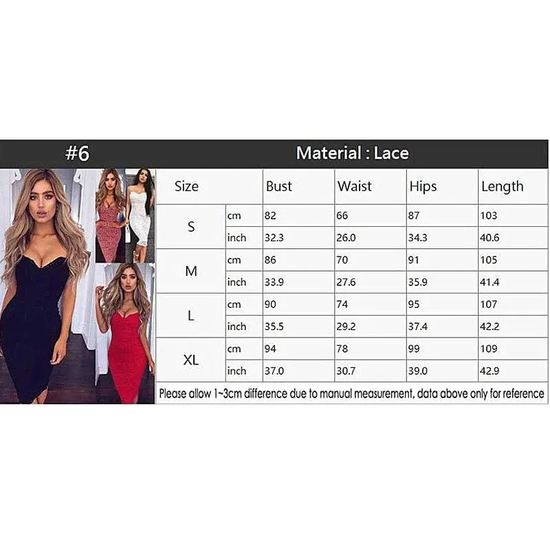 FashionSierra - Women Summer Lace Elegant Party Bodycon Dress Ladies V-Neck Spaghetti Strap Knee-Length Women's Formal Dress