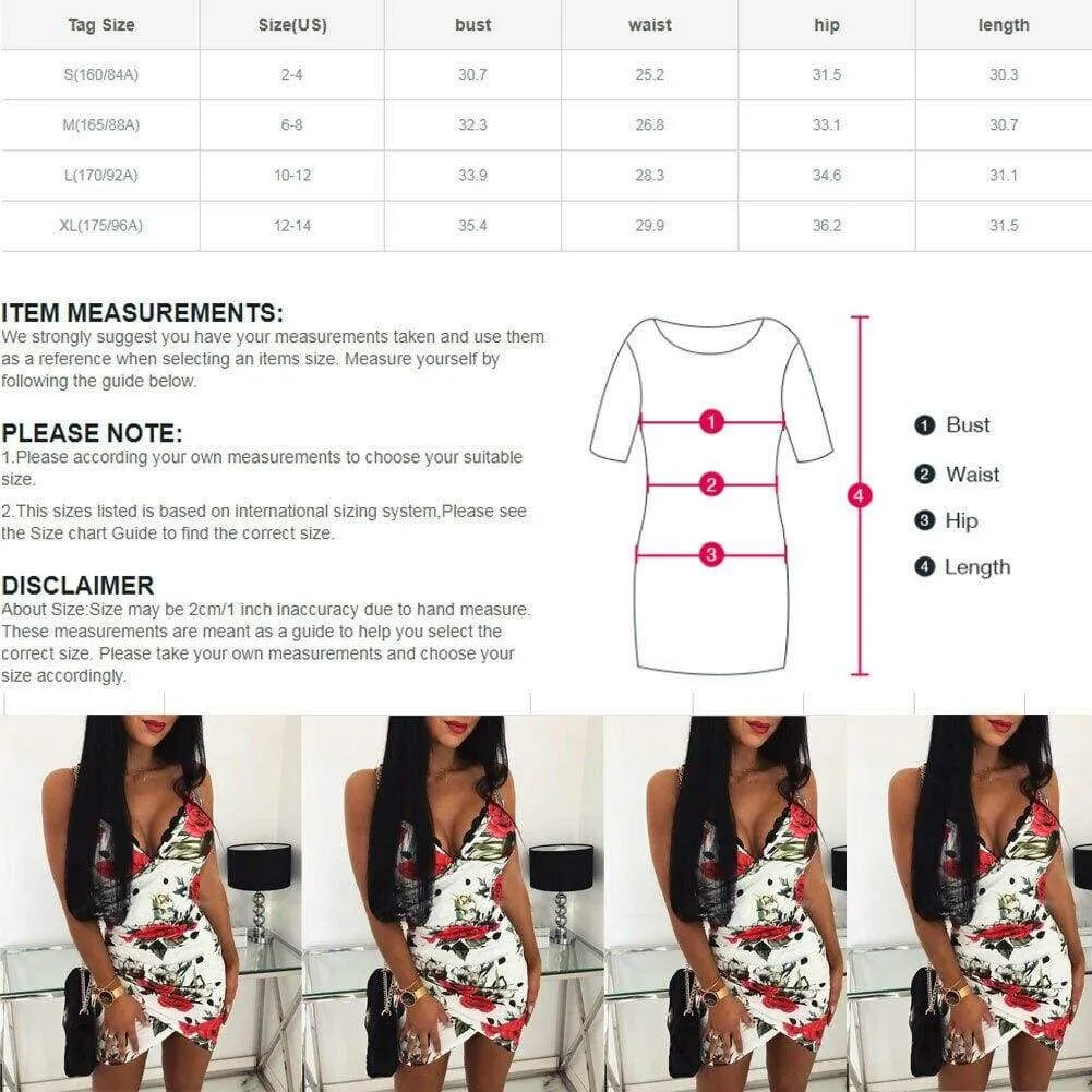 FashionSierra - Women's Asymmetric Bodycon Dress Floral Ladies Casual Sleeveless V Neck Holiday Summer Party Slim Mini Dress