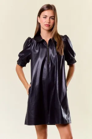 Faux Leather Dress with Pockets