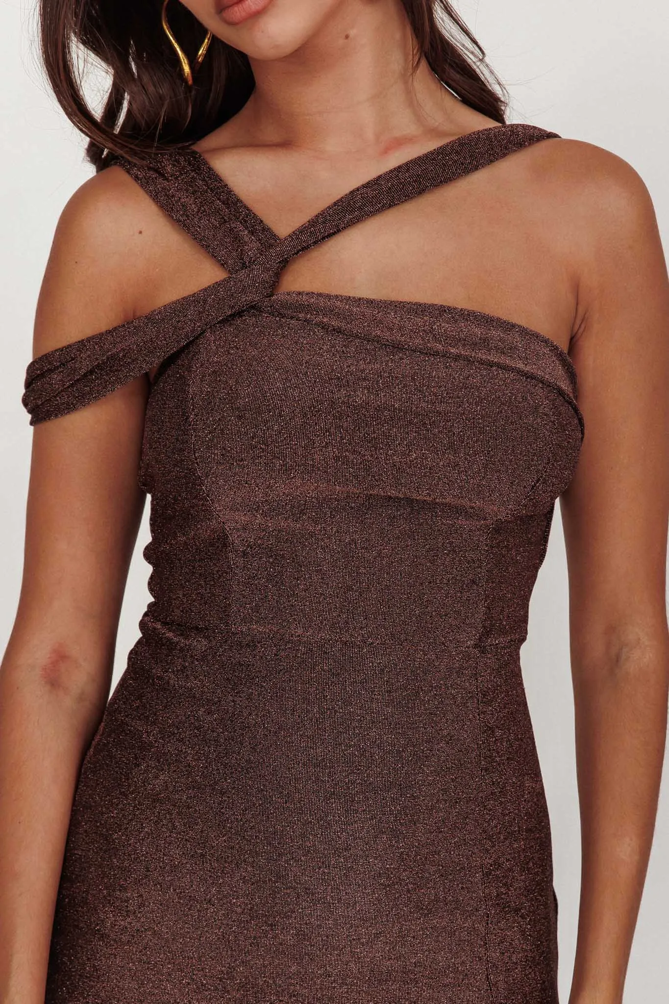 First Impressions One Shoulder Midi Dress Chocolate