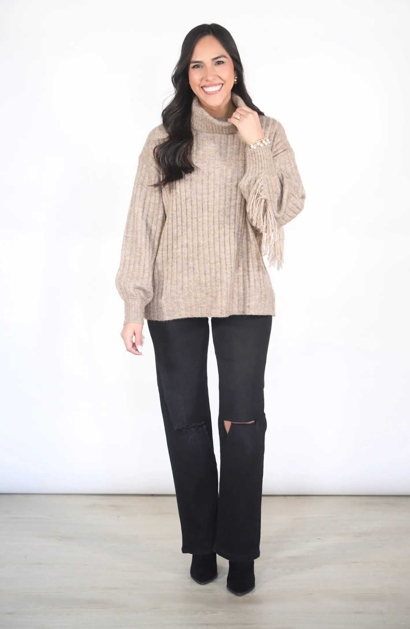 For The Love Of Fringe Mocha Sweater