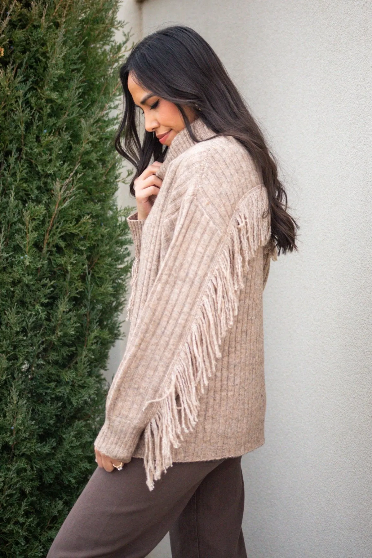 For The Love Of Fringe Mocha Sweater