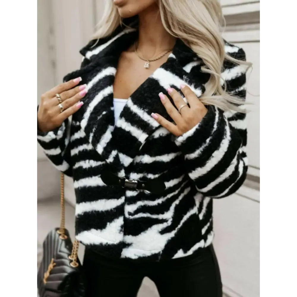 Fuzzy Animal Print Collared Coat in Timeless Luxury Fashion for Women