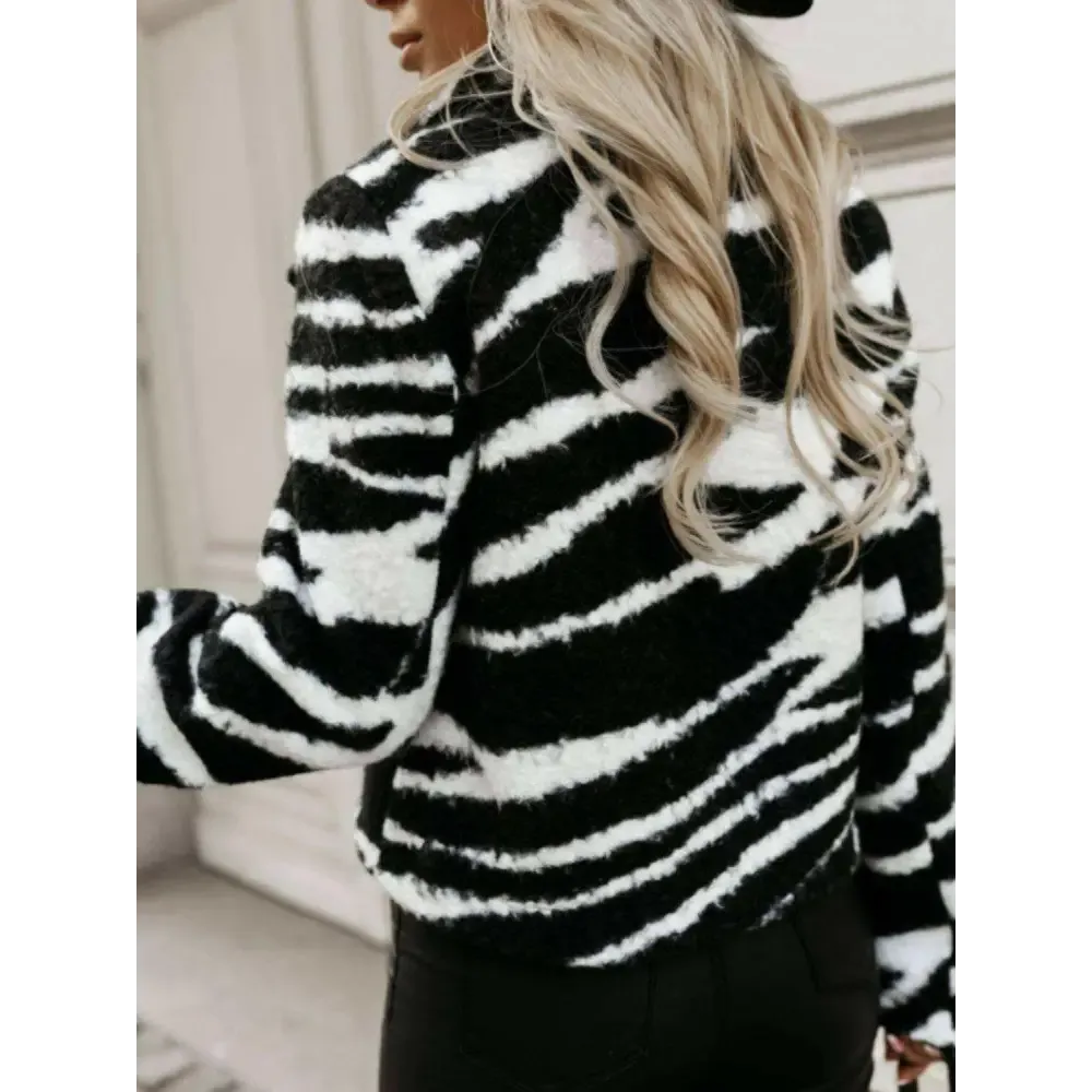 Fuzzy Animal Print Collared Coat in Timeless Luxury Fashion for Women