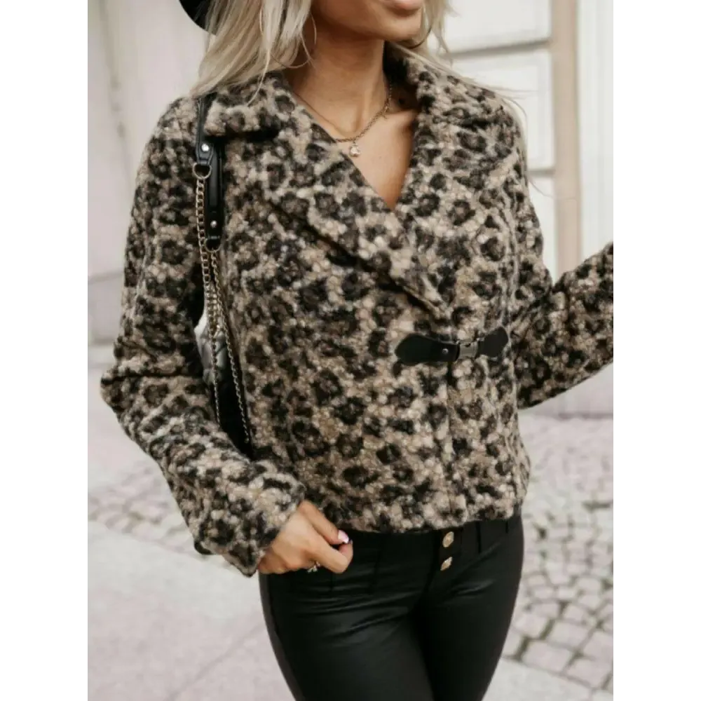 Fuzzy Animal Print Collared Coat in Timeless Luxury Fashion for Women