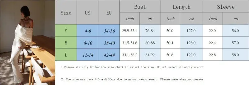 Girlary Women's Summer Slash Neck Sunscreen Maxi Dress 2024 Chic Long Sleeve Bodycon Knitted Vestidos Female Elegant Holiday Beachwear