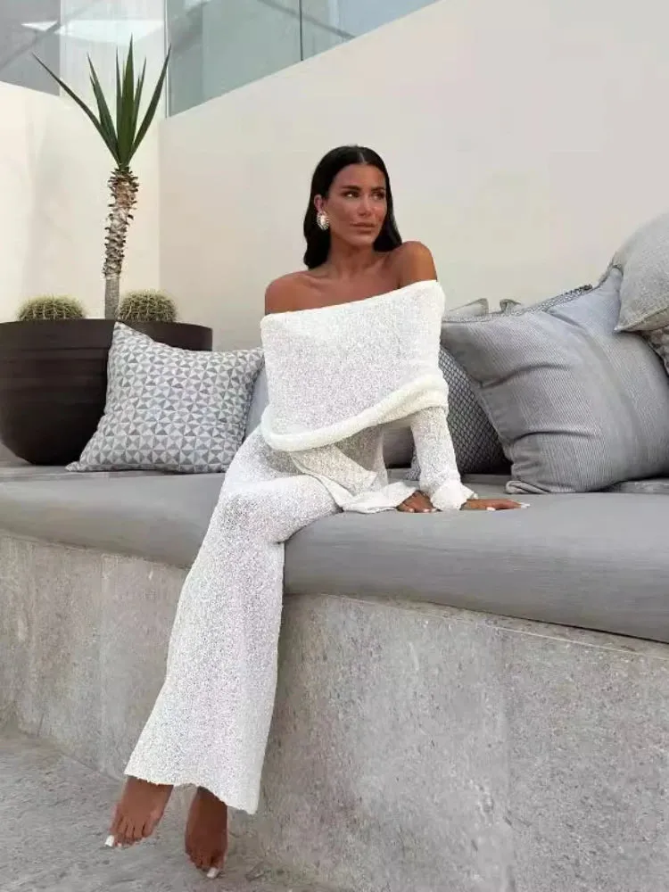 Girlary Women's Summer Slash Neck Sunscreen Maxi Dress 2024 Chic Long Sleeve Bodycon Knitted Vestidos Female Elegant Holiday Beachwear