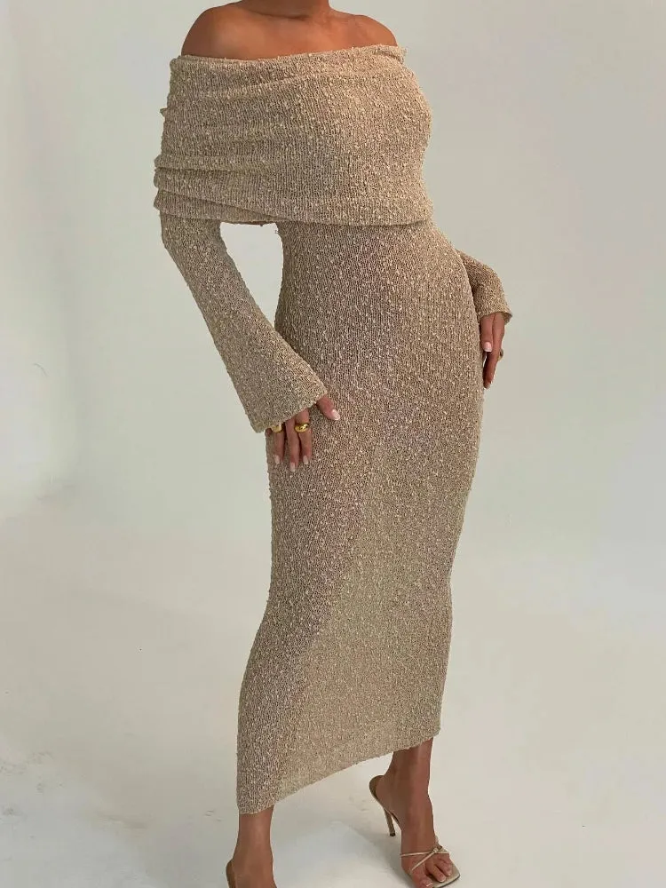 Girlary Women's Summer Slash Neck Sunscreen Maxi Dress 2024 Chic Long Sleeve Bodycon Knitted Vestidos Female Elegant Holiday Beachwear