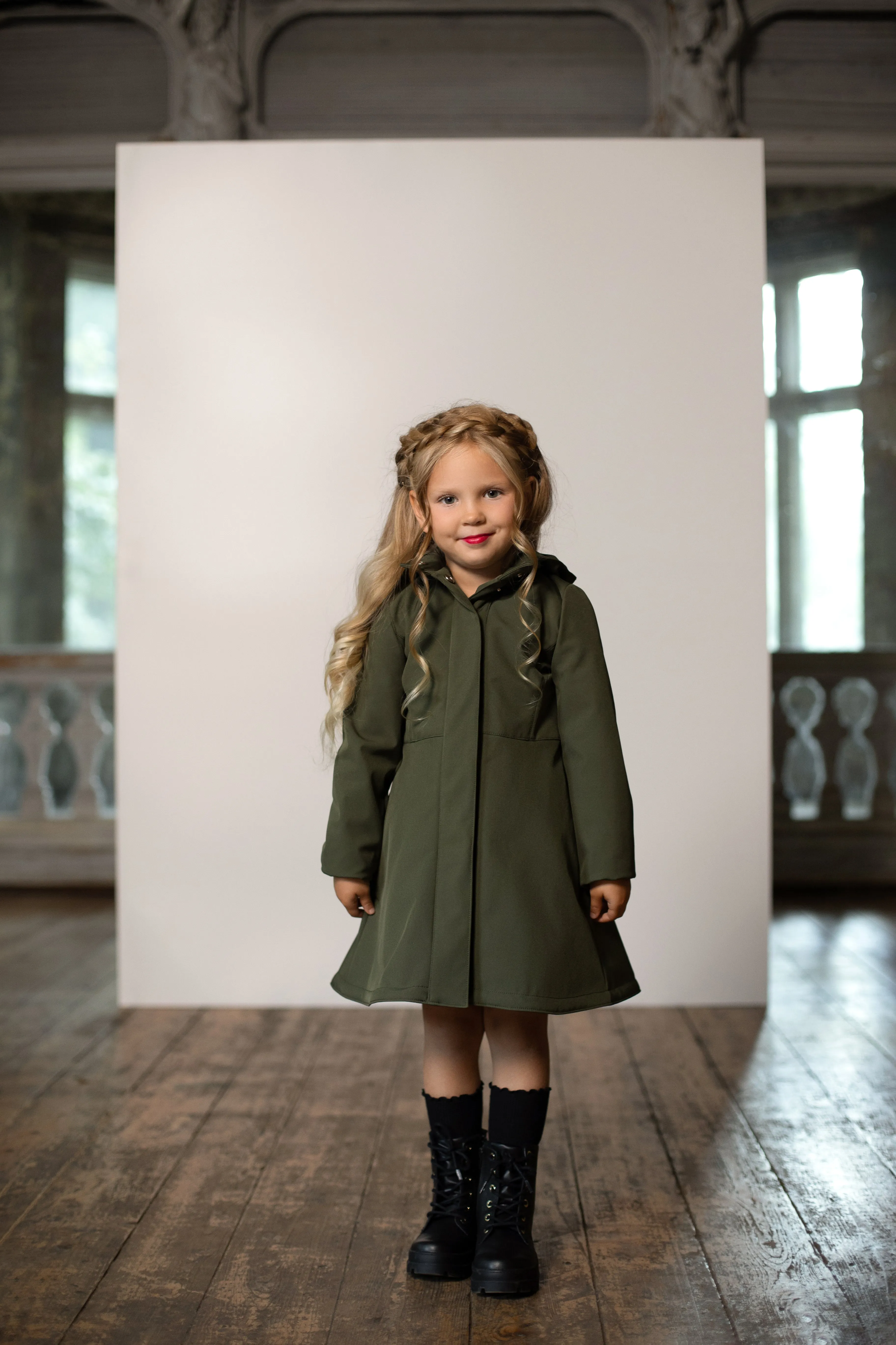 Girls' Khaki Green Coat with Hood | 'Moss Green'